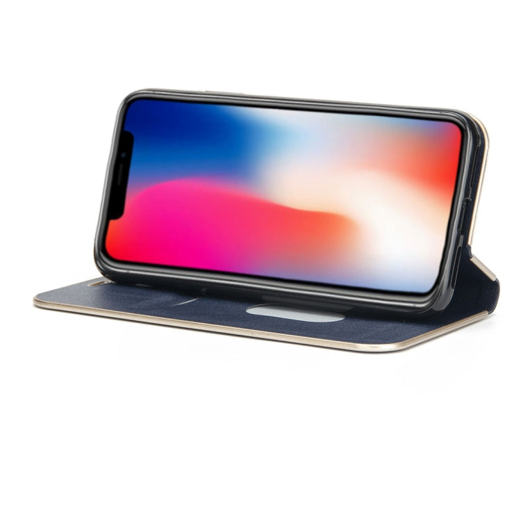 For iPhone X / XS Cowhide Texture PC Bumper Frame Strong Magnetic Adsorption Horizontal Flip Leather Case with Holder & Card Slots