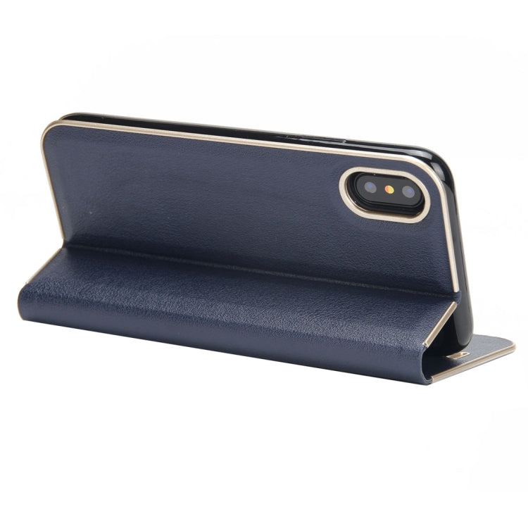 For iPhone X / XS Cowhide Texture PC Bumper Frame Strong Magnetic Adsorption Horizontal Flip Leather Case with Holder & Card Slots