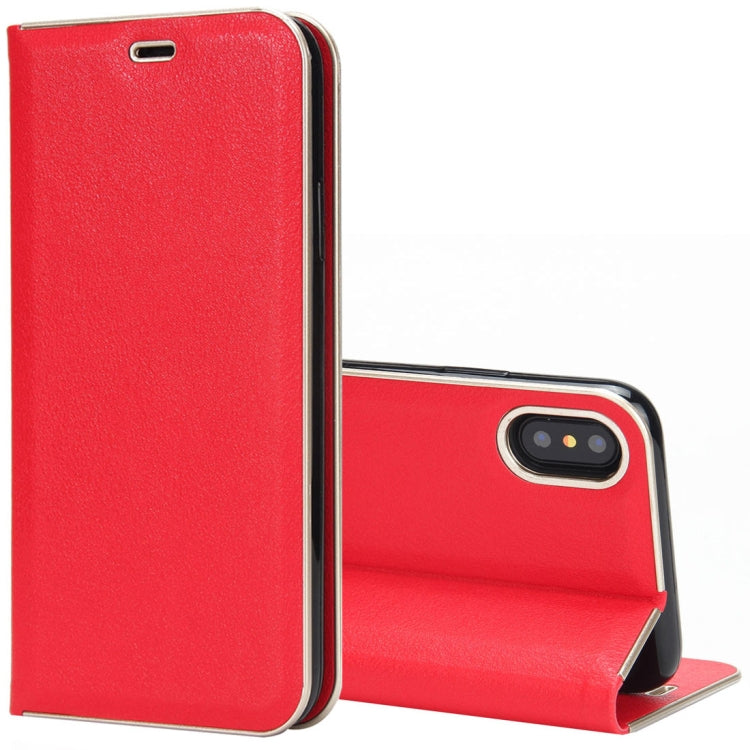 For iPhone X / XS Cowhide Texture PC Bumper Frame Strong Magnetic Adsorption Horizontal Flip Leather Case with Holder & Card Slots