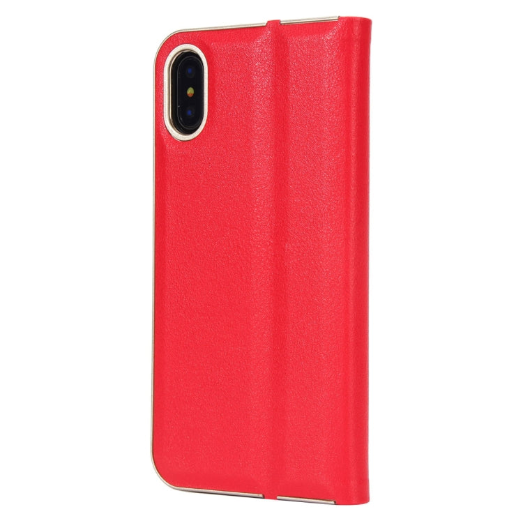 For iPhone X / XS Cowhide Texture PC Bumper Frame Strong Magnetic Adsorption Horizontal Flip Leather Case with Holder & Card Slots