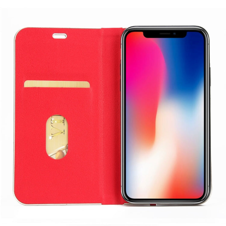 For iPhone X / XS Cowhide Texture PC Bumper Frame Strong Magnetic Adsorption Horizontal Flip Leather Case with Holder & Card Slots