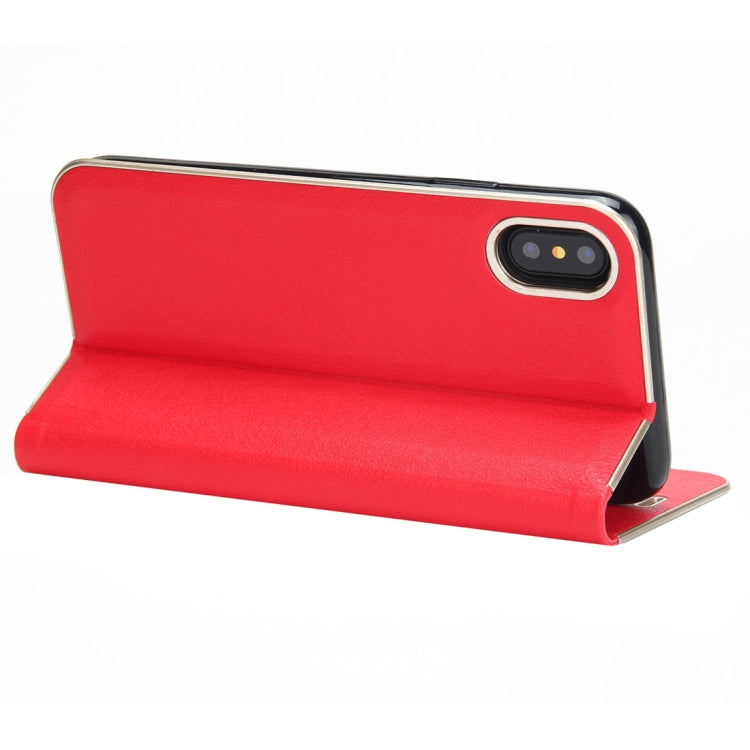 For iPhone X / XS Cowhide Texture PC Bumper Frame Strong Magnetic Adsorption Horizontal Flip Leather Case with Holder & Card Slots