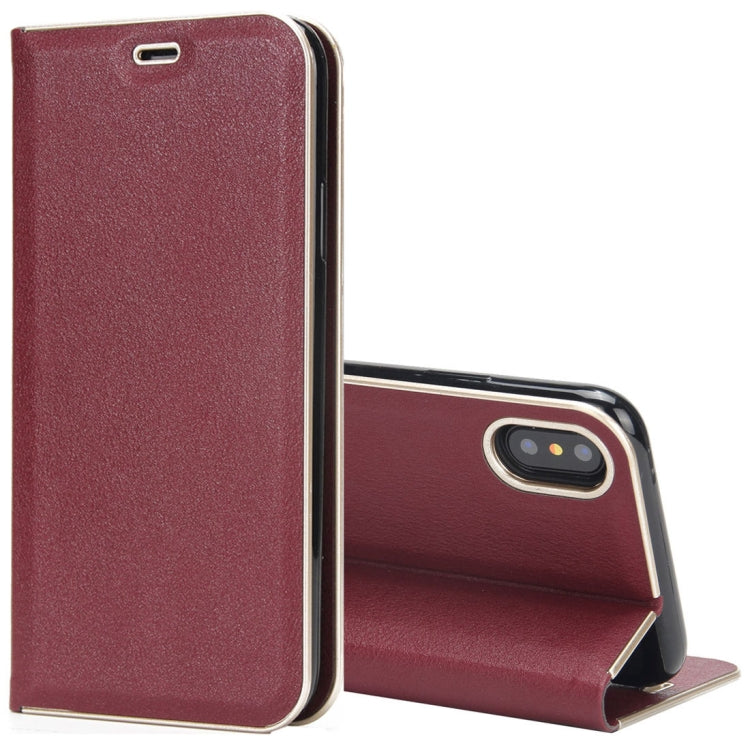 For iPhone X / XS Cowhide Texture PC Bumper Frame Strong Magnetic Adsorption Horizontal Flip Leather Case with Holder & Card Slots