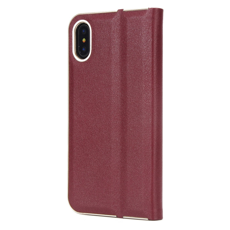 For iPhone X / XS Cowhide Texture PC Bumper Frame Strong Magnetic Adsorption Horizontal Flip Leather Case with Holder & Card Slots