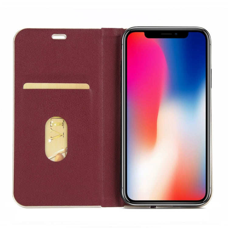For iPhone X / XS Cowhide Texture PC Bumper Frame Strong Magnetic Adsorption Horizontal Flip Leather Case with Holder & Card Slots