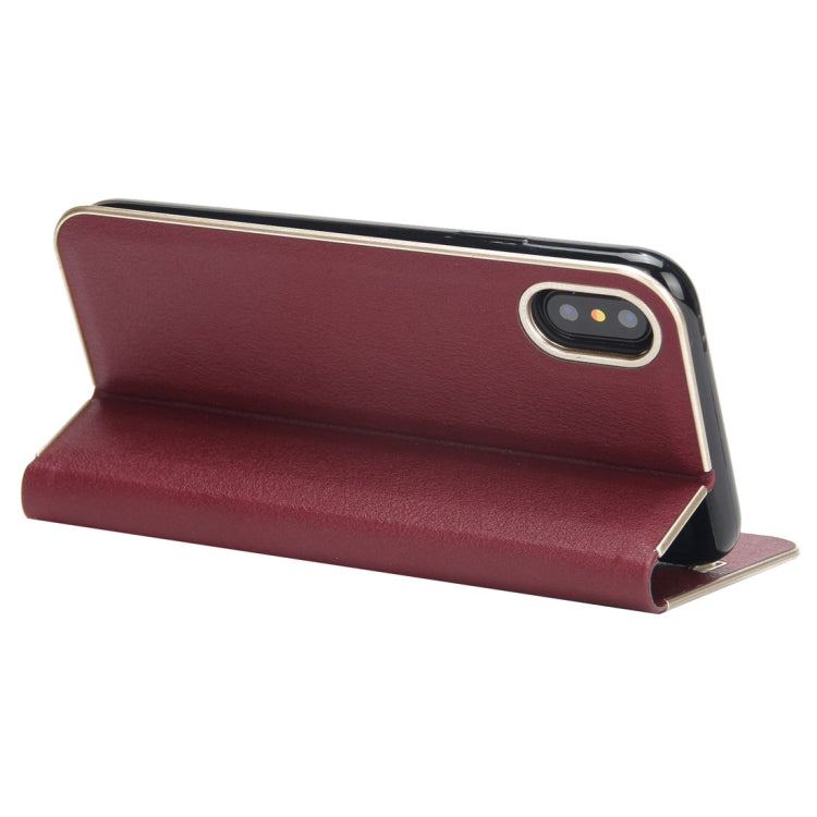 For iPhone X / XS Cowhide Texture PC Bumper Frame Strong Magnetic Adsorption Horizontal Flip Leather Case with Holder & Card Slots