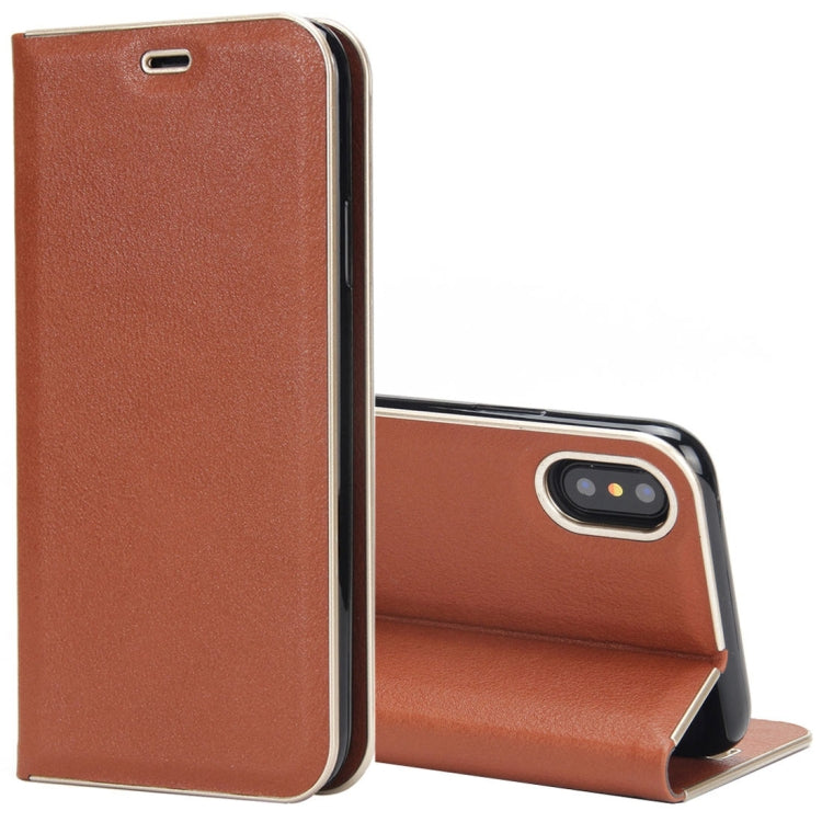 For iPhone X / XS Cowhide Texture PC Bumper Frame Strong Magnetic Adsorption Horizontal Flip Leather Case with Holder & Card Slots