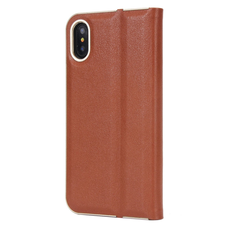 For iPhone X / XS Cowhide Texture PC Bumper Frame Strong Magnetic Adsorption Horizontal Flip Leather Case with Holder & Card Slots