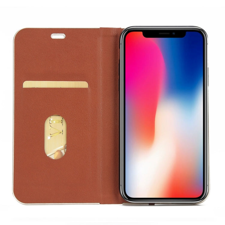 For iPhone X / XS Cowhide Texture PC Bumper Frame Strong Magnetic Adsorption Horizontal Flip Leather Case with Holder & Card Slots