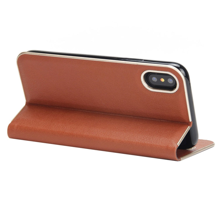 For iPhone X / XS Cowhide Texture PC Bumper Frame Strong Magnetic Adsorption Horizontal Flip Leather Case with Holder & Card Slots