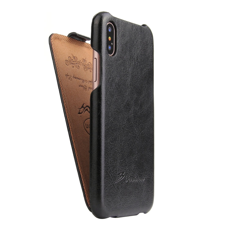For iPhone X / XS Fierre Shann Retro Oil Wax Texture Vertical Flip PU Leather Case
