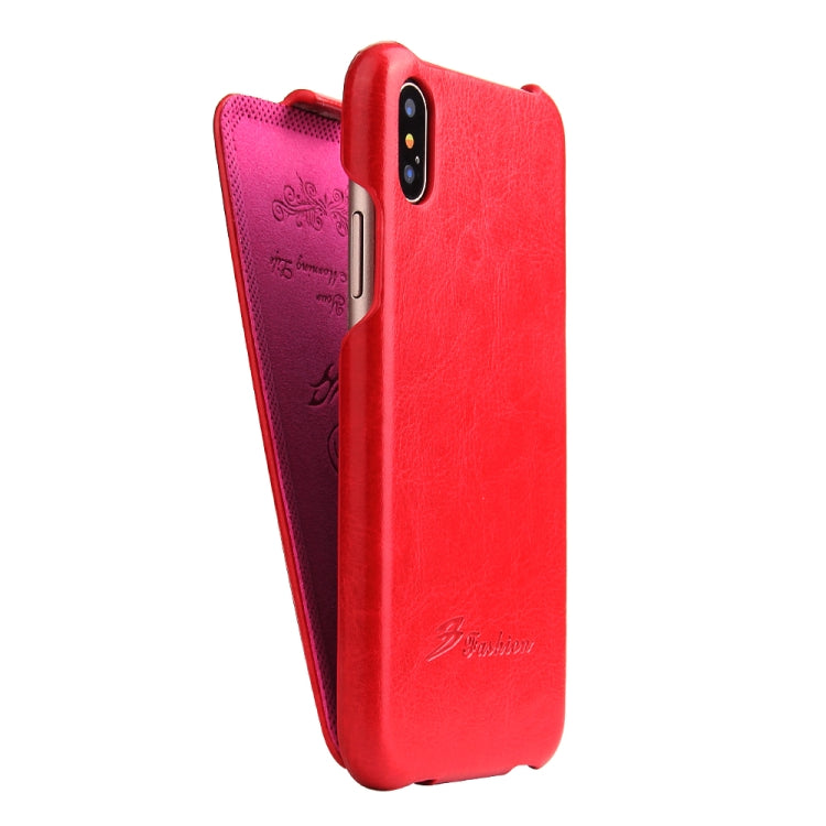 For iPhone X / XS Fierre Shann Retro Oil Wax Texture Vertical Flip PU Leather Case
