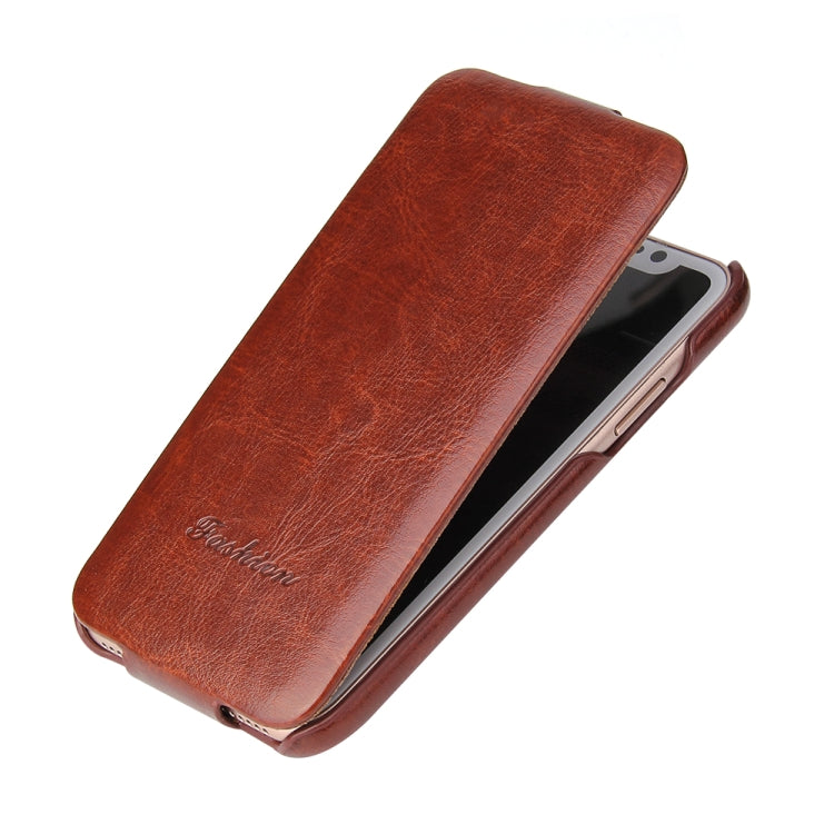 For iPhone X / XS Fierre Shann Retro Oil Wax Texture Vertical Flip PU Leather Case