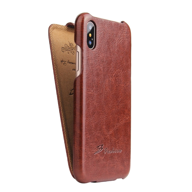 For iPhone X / XS Fierre Shann Retro Oil Wax Texture Vertical Flip PU Leather Case