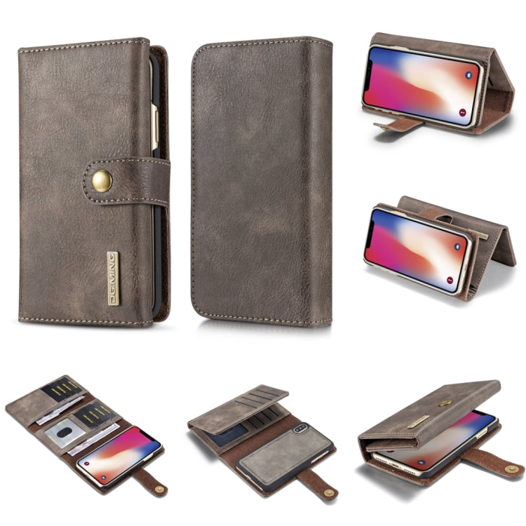 For iPhone X / XS DG.MING Triple Fold Crazy Horse Texture Horizontal Flip Magnetic Protective Case with Holder & Card Slots & Wallet