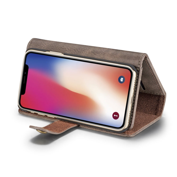 For iPhone X / XS DG.MING Triple Fold Crazy Horse Texture Horizontal Flip Magnetic Protective Case with Holder & Card Slots & Wallet