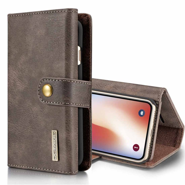 For iPhone X / XS DG.MING Triple Fold Crazy Horse Texture Horizontal Flip Magnetic Protective Case with Holder & Card Slots & Wallet
