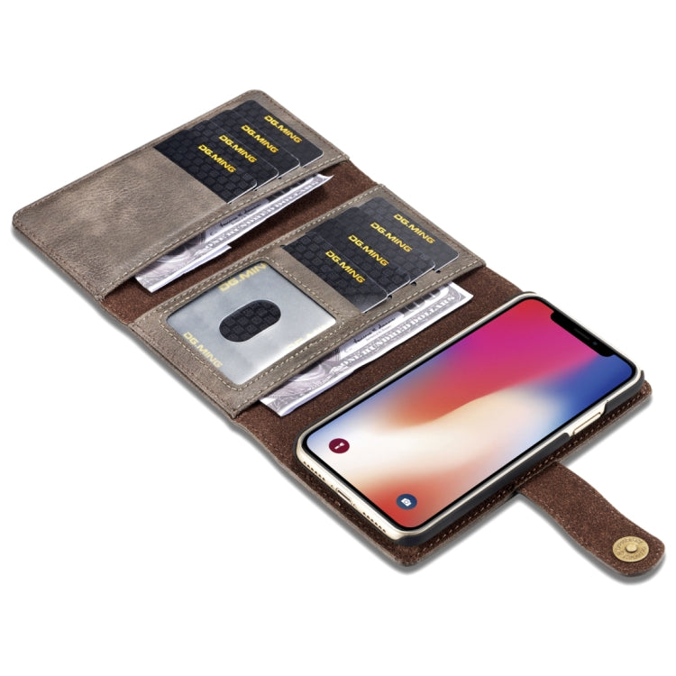 For iPhone X / XS DG.MING Triple Fold Crazy Horse Texture Horizontal Flip Magnetic Protective Case with Holder & Card Slots & Wallet