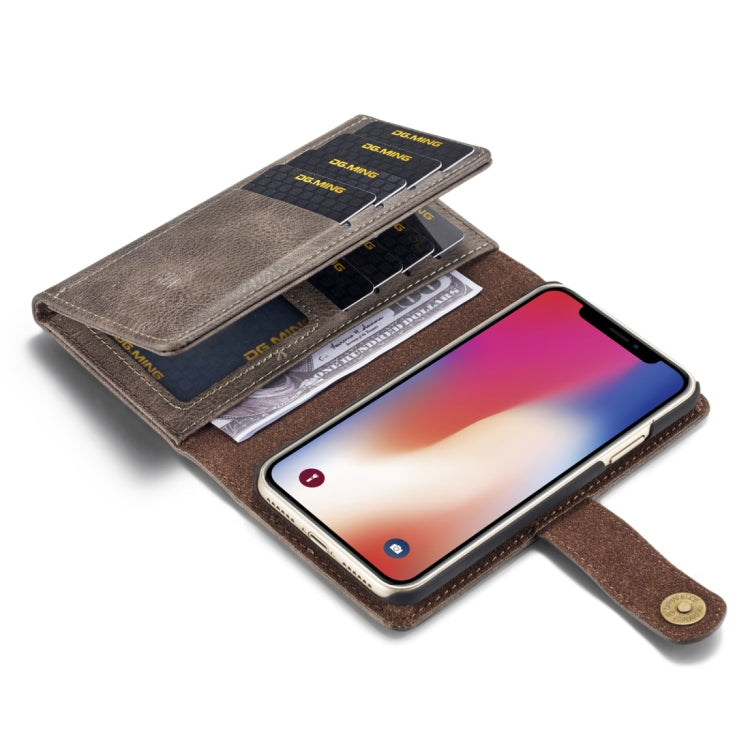 For iPhone X / XS DG.MING Triple Fold Crazy Horse Texture Horizontal Flip Magnetic Protective Case with Holder & Card Slots & Wallet