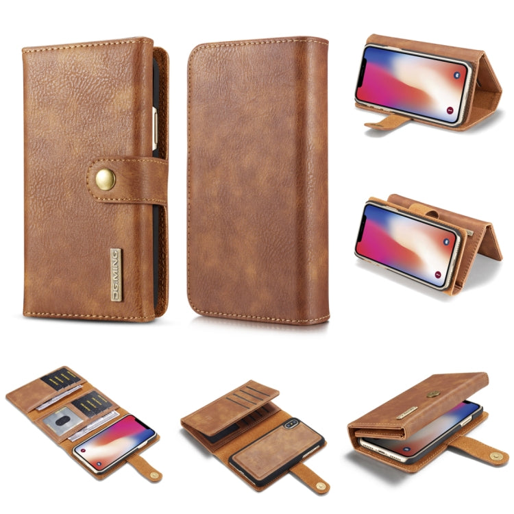 For iPhone X / XS DG.MING Triple Fold Crazy Horse Texture Horizontal Flip Magnetic Protective Case with Holder & Card Slots & Wallet