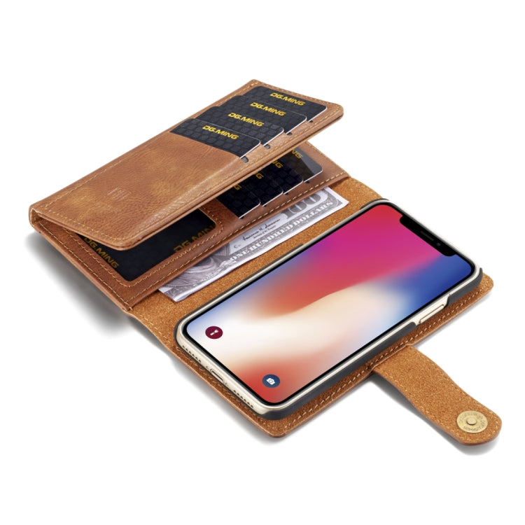 For iPhone X / XS DG.MING Triple Fold Crazy Horse Texture Horizontal Flip Magnetic Protective Case with Holder & Card Slots & Wallet