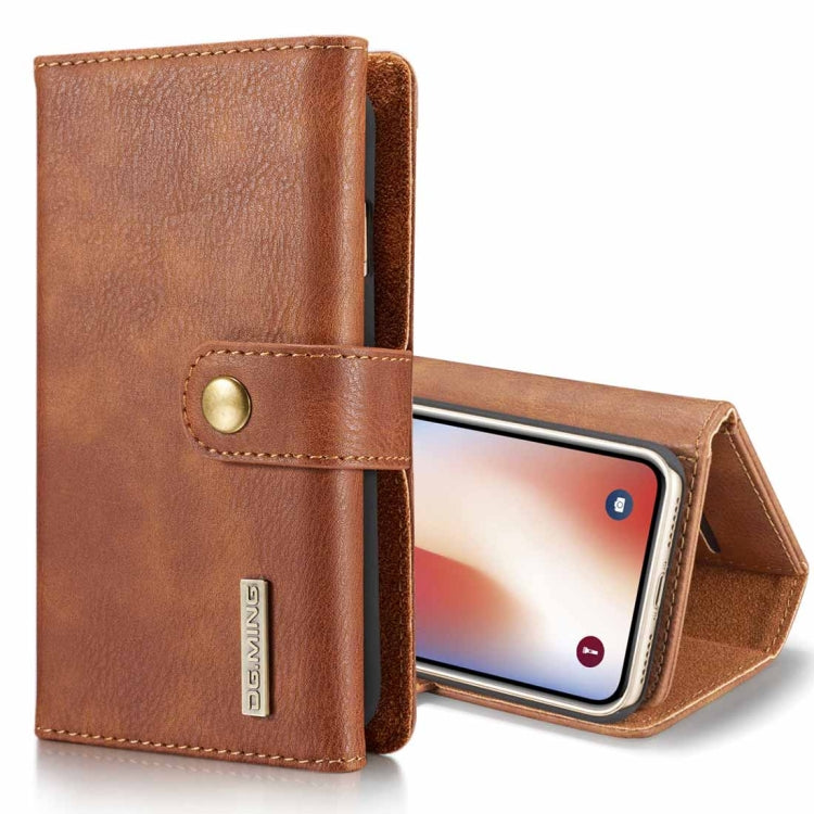 For iPhone X / XS DG.MING Triple Fold Crazy Horse Texture Horizontal Flip Magnetic Protective Case with Holder & Card Slots & Wallet