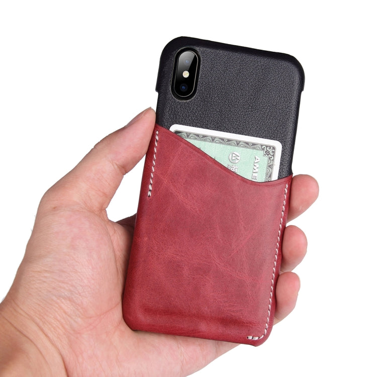 For iPhone X / XS Contrast Color PU Leather Protector Back Case with Card Slot