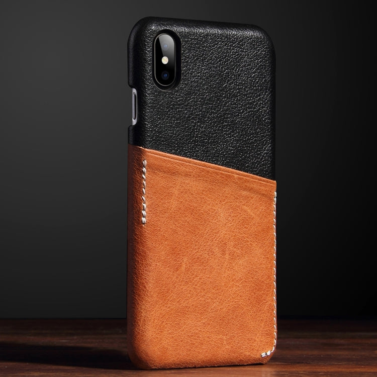 For iPhone X / XS Contrast Color PU Leather Protector Back Case with Card Slot