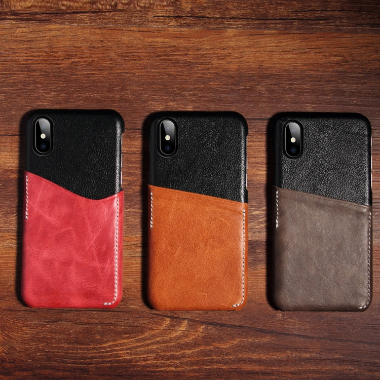 For iPhone X / XS Contrast Color PU Leather Protector Back Case with Card Slot