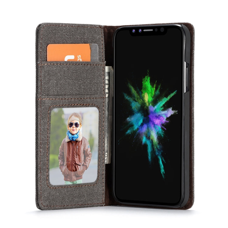 For iPhone X / XS CaseMe Denim + Canvas + PC Material Horizontal Flip Leather Case with Card Slot & Holder & Wallet & Photo Frame