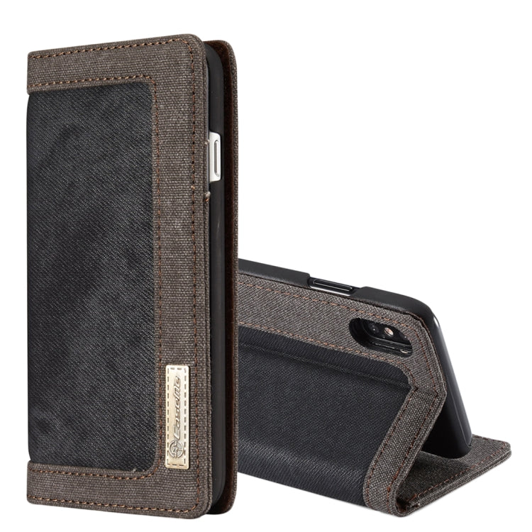 For iPhone X / XS CaseMe Denim + Canvas + PC Material Horizontal Flip Leather Case with Card Slot & Holder & Wallet & Photo Frame