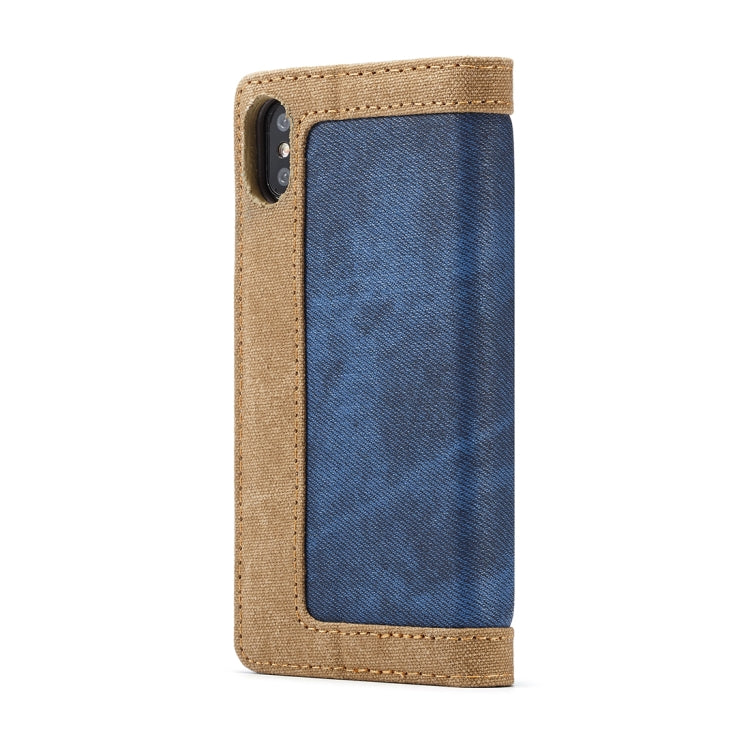 For iPhone X / XS CaseMe Denim + Canvas + PC Material Horizontal Flip Leather Case with Card Slot & Holder & Wallet & Photo Frame