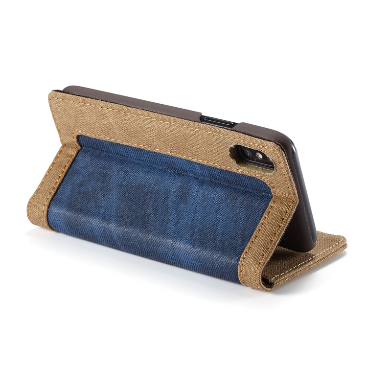 For iPhone X / XS CaseMe Denim + Canvas + PC Material Horizontal Flip Leather Case with Card Slot & Holder & Wallet & Photo Frame