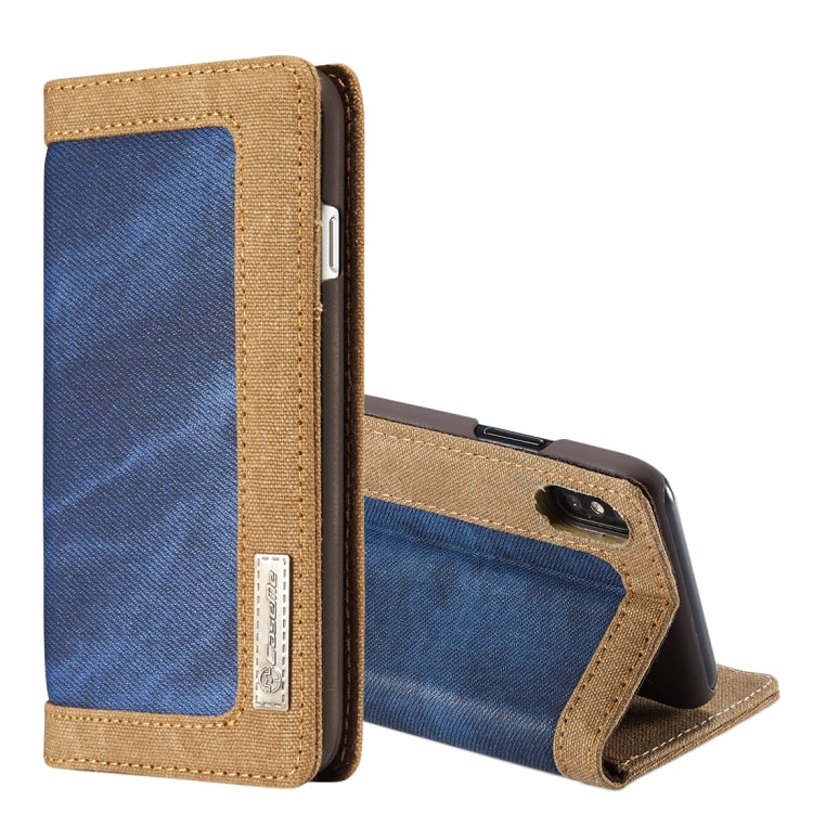 For iPhone X / XS CaseMe Denim + Canvas + PC Material Horizontal Flip Leather Case with Card Slot & Holder & Wallet & Photo Frame