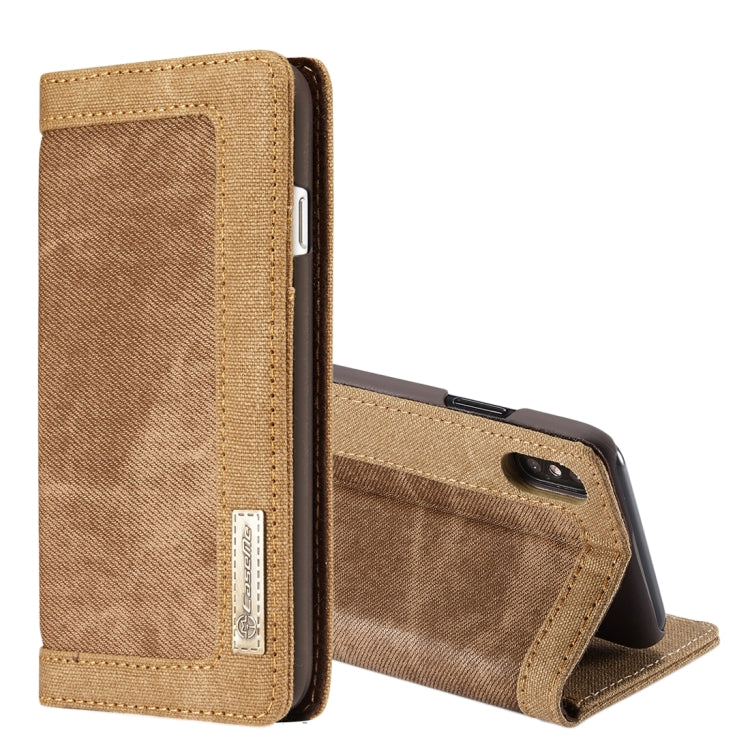 For iPhone X / XS CaseMe Denim + Canvas + PC Material Horizontal Flip Leather Case with Card Slot & Holder & Wallet & Photo Frame