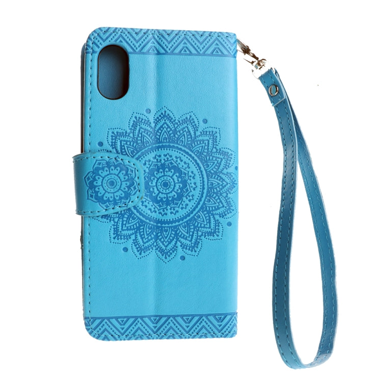 For iPhone X / XS Embossment Mandala Pattern Horizontal Flip Leather Case with Holder & Card Slots & Wallet & Lanyard