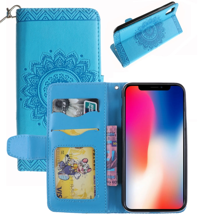 For iPhone X / XS Embossment Mandala Pattern Horizontal Flip Leather Case with Holder & Card Slots & Wallet & Lanyard