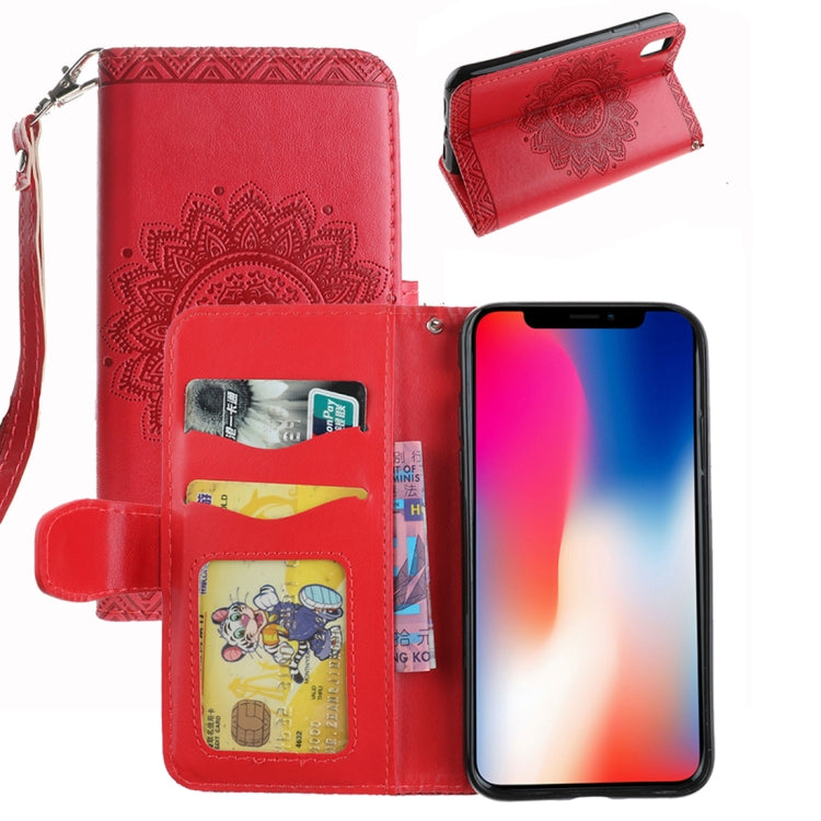 For iPhone X / XS Embossment Mandala Pattern Horizontal Flip Leather Case with Holder & Card Slots & Wallet & Lanyard