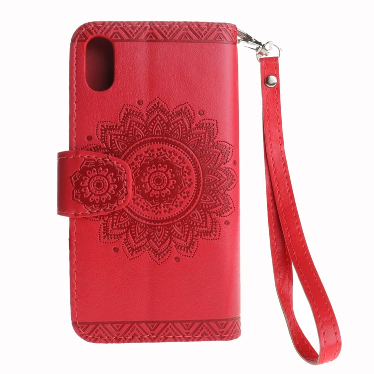 For iPhone X / XS Embossment Mandala Pattern Horizontal Flip Leather Case with Holder & Card Slots & Wallet & Lanyard