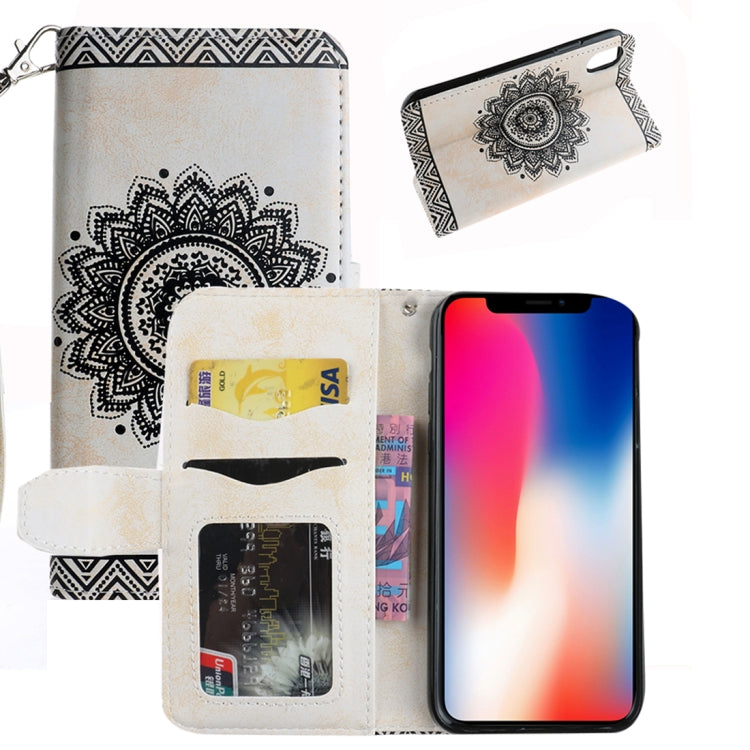 For iPhone X / XS Embossment Mandala Pattern Horizontal Flip Leather Case with Holder & Card Slots & Wallet & Lanyard