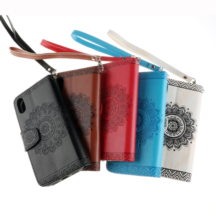 For iPhone X / XS Embossment Mandala Pattern Horizontal Flip Leather Case with Holder & Card Slots & Wallet & Lanyard
