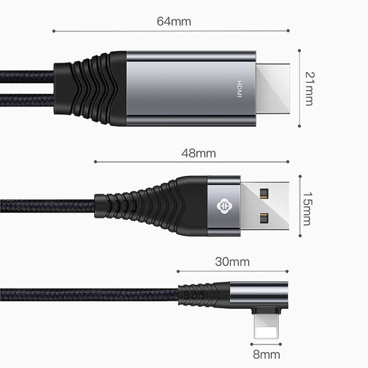 TOTUDESIGN Time Series 2.4A HD 4K 8 Pin to HDMI TV AV Cable Adapter Converter,  For iPhone XR / iPhone XS MAX / iPhone X & XS / iPhone 8 & 8 Plus / iPhone 7 & 7 Plus / iPhone 6 & 6s & 6 Plus & 6s Plus / iPad