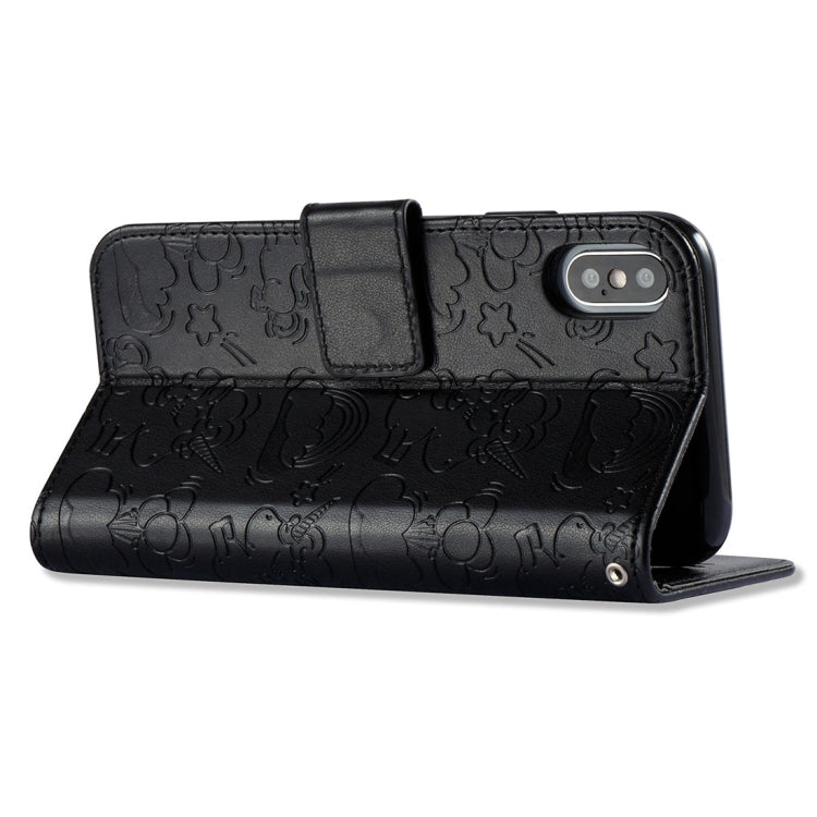 For iPhone X / XS Embossed Horse Cloud Print Horizontal Flip Leather Case with Holder & Card Slots & Wallet & Lanyard
