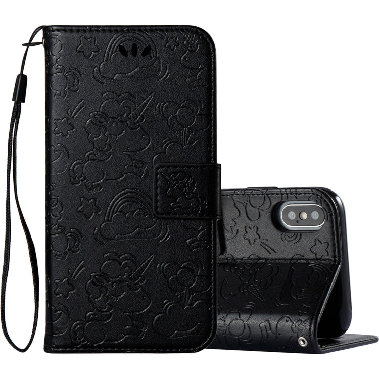 For iPhone X / XS Embossed Horse Cloud Print Horizontal Flip Leather Case with Holder & Card Slots & Wallet & Lanyard