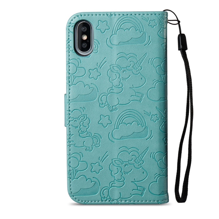 For iPhone X / XS Embossed Horse Cloud Print Horizontal Flip Leather Case with Holder & Card Slots & Wallet & Lanyard