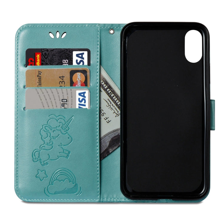 For iPhone X / XS Embossed Horse Cloud Print Horizontal Flip Leather Case with Holder & Card Slots & Wallet & Lanyard