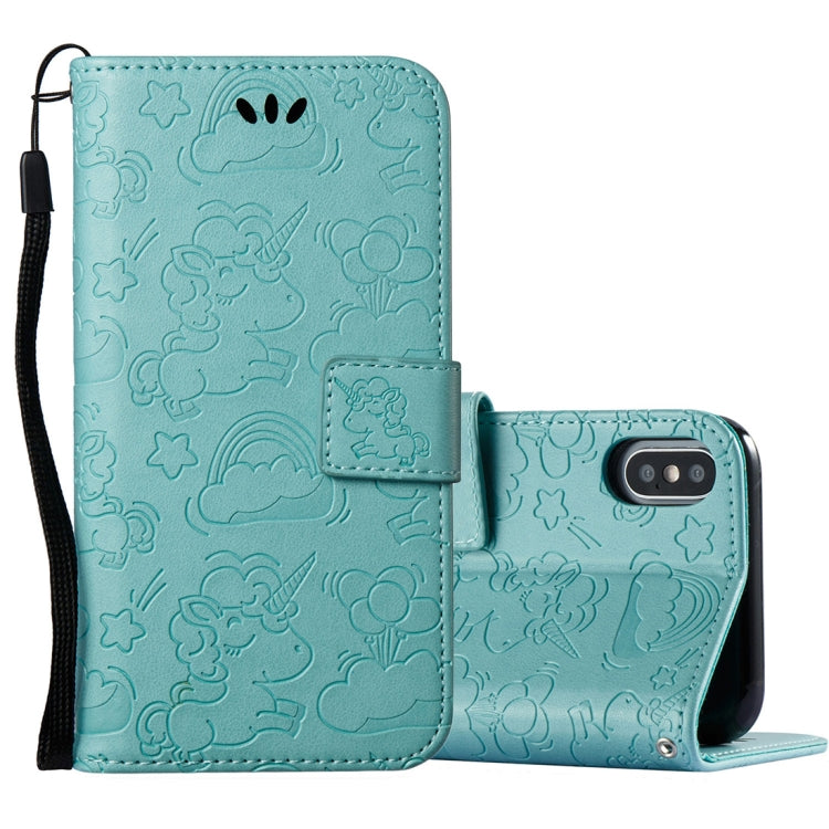 For iPhone X / XS Embossed Horse Cloud Print Horizontal Flip Leather Case with Holder & Card Slots & Wallet & Lanyard