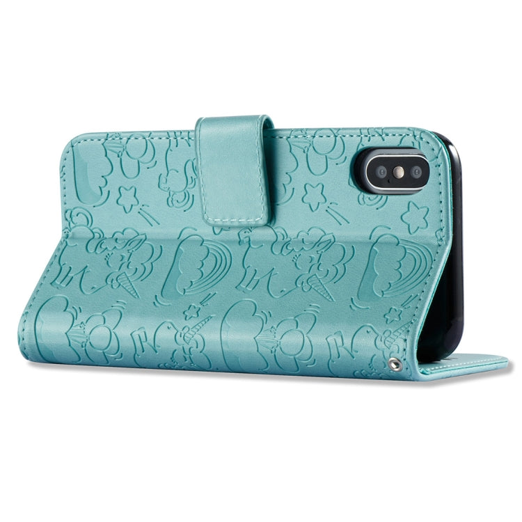For iPhone X / XS Embossed Horse Cloud Print Horizontal Flip Leather Case with Holder & Card Slots & Wallet & Lanyard