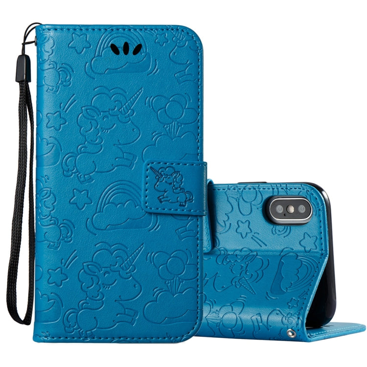 For iPhone X / XS Embossed Horse Cloud Print Horizontal Flip Leather Case with Holder & Card Slots & Wallet & Lanyard