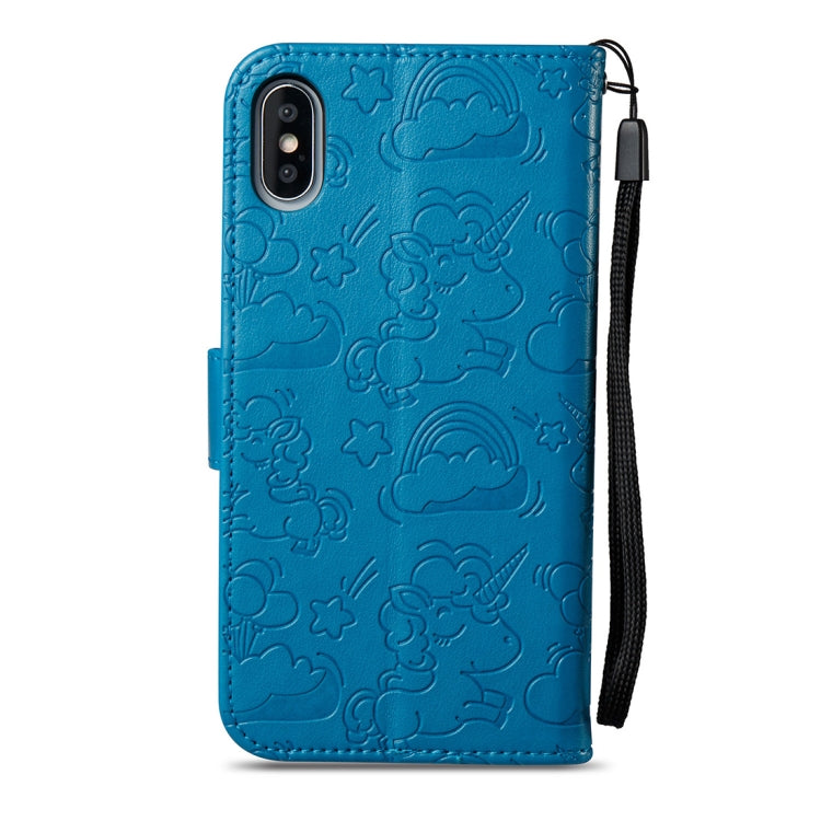 For iPhone X / XS Embossed Horse Cloud Print Horizontal Flip Leather Case with Holder & Card Slots & Wallet & Lanyard
